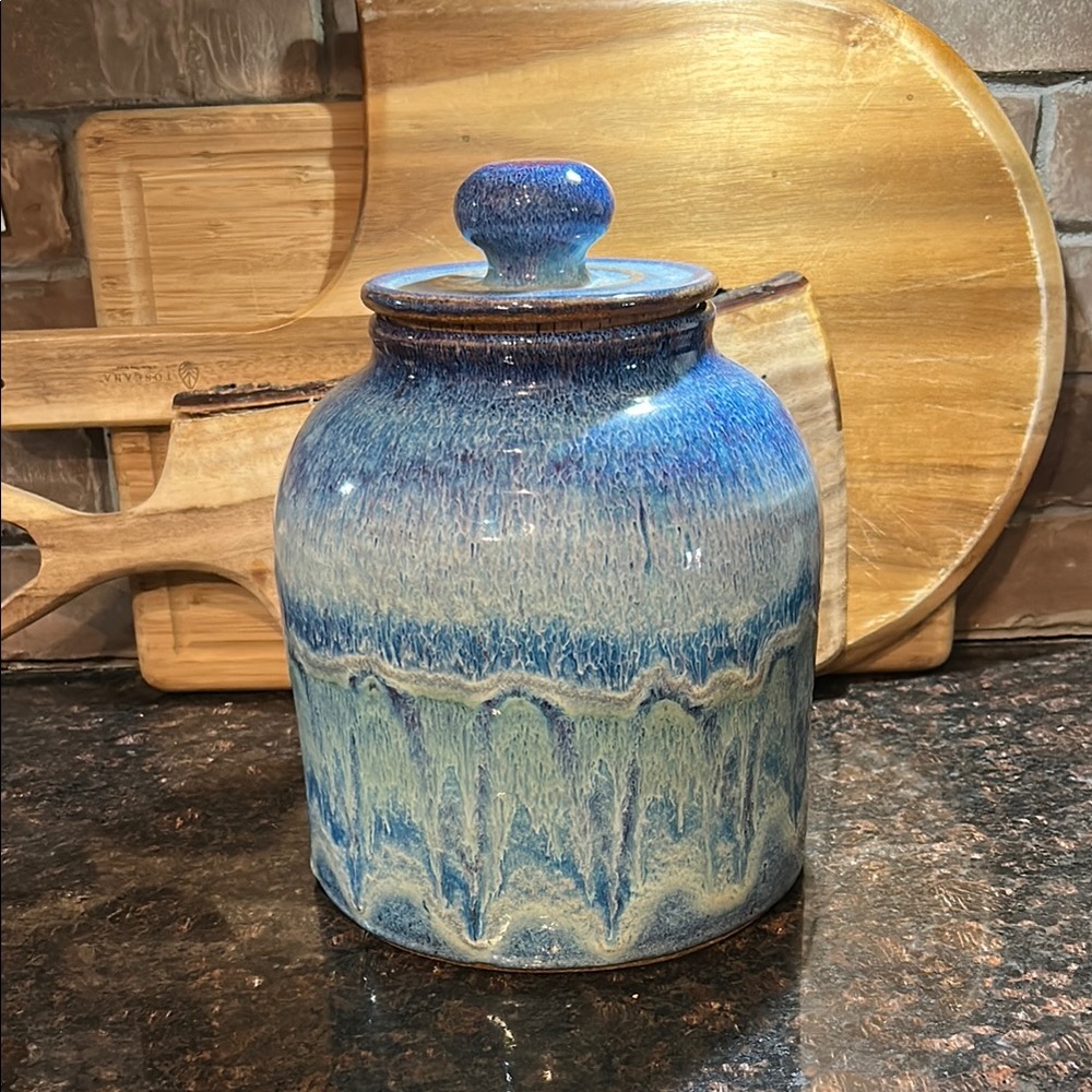 One of a kind 🌟 Handmade Blue Ceramic Cookie jar! Food safe